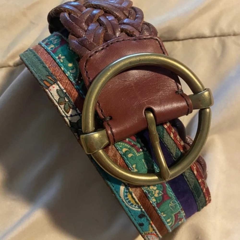 Braided leather and cloth belt